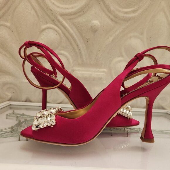 Badgley Mischka Silk Satin Electric Magenta Heeled Sandals. NWT. Size 6 - Picture 3 of 9